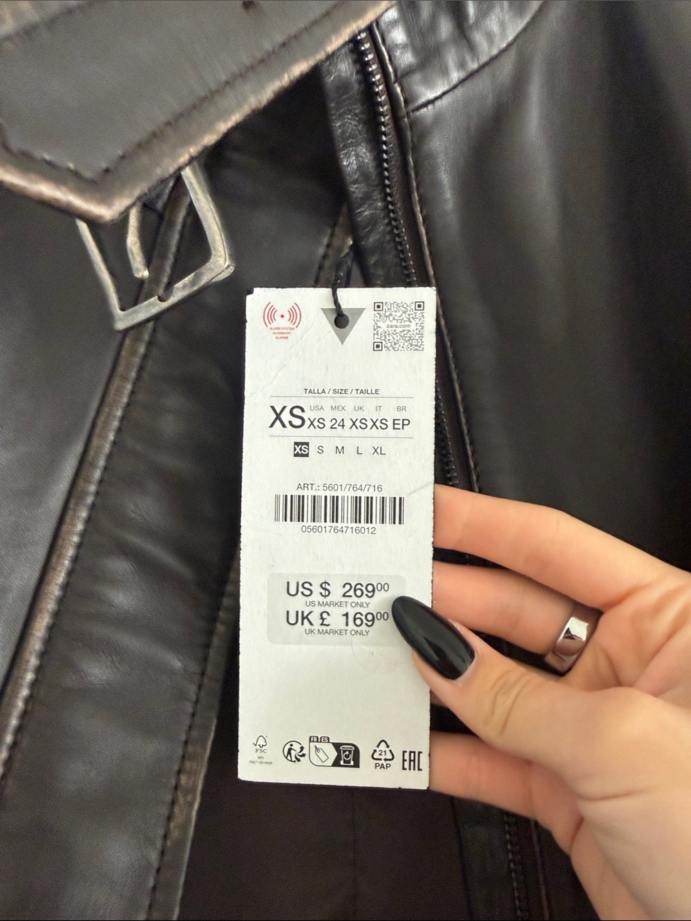 Zara Black Leather Belted Moto Jacket - Picture 2 of 3